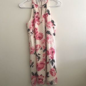 Knee length pink and white floral dress
